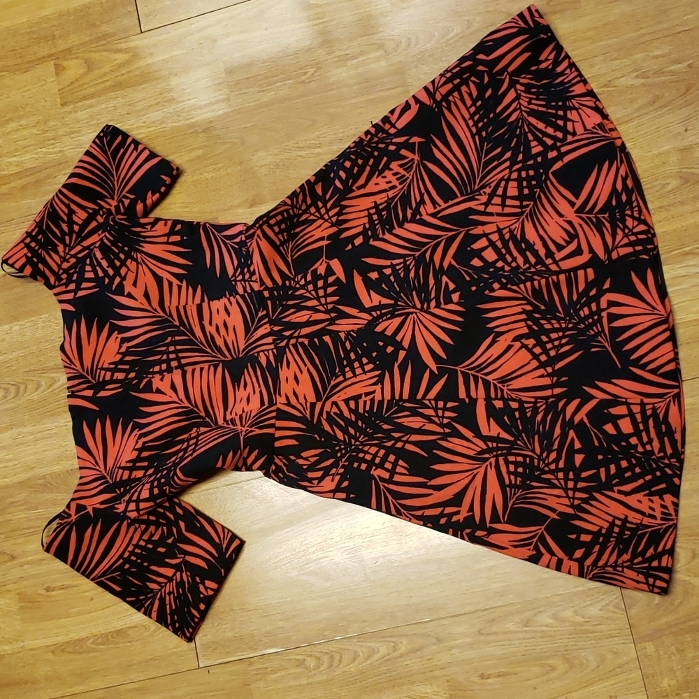 Zara palm leaf red/black OTS dress XS - Picture 4 of 4
